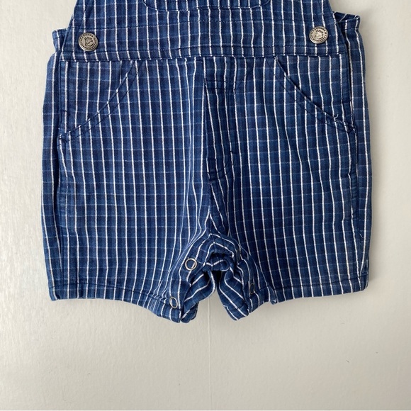 Vintage Y2K Arizona Dark Blue Plaid Print 100% Cotton Shortalls 24M - Picture 4 of 11